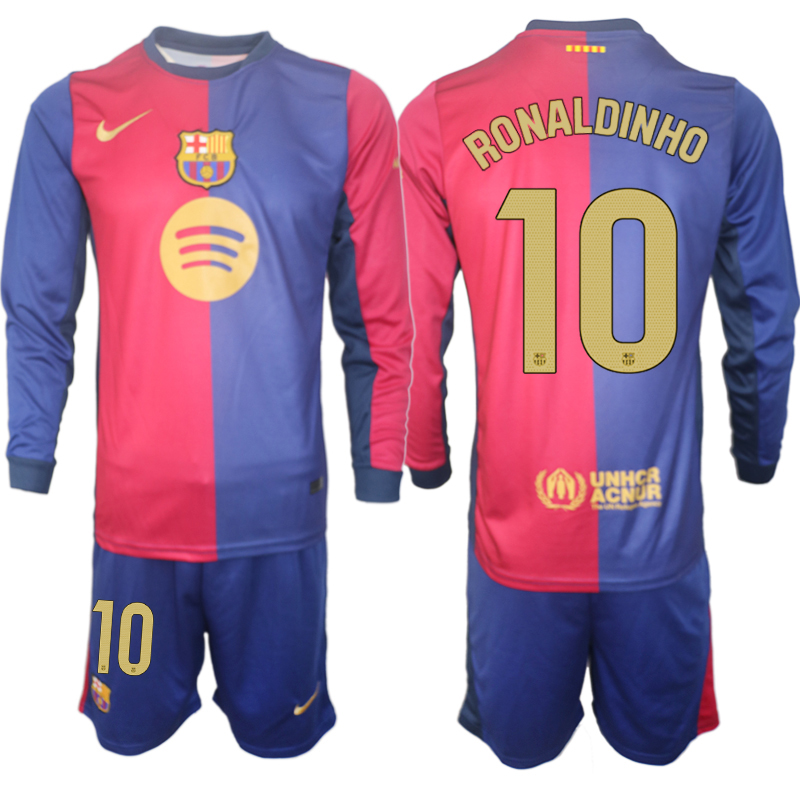 Men 2024-2025 Club Barcelona home Long Sleeves Blue #10 Soccer Jersey->barcelona jersey->Soccer Club Jersey
